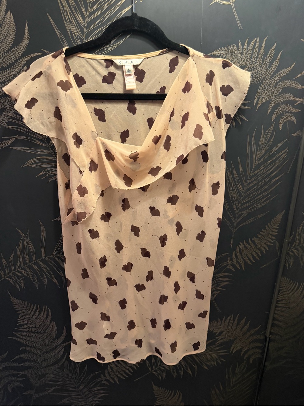 CAbi Cream Blouse with Brown Floral Motif